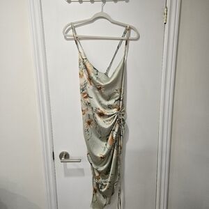 Cider Green Floral Satin Midi Dress